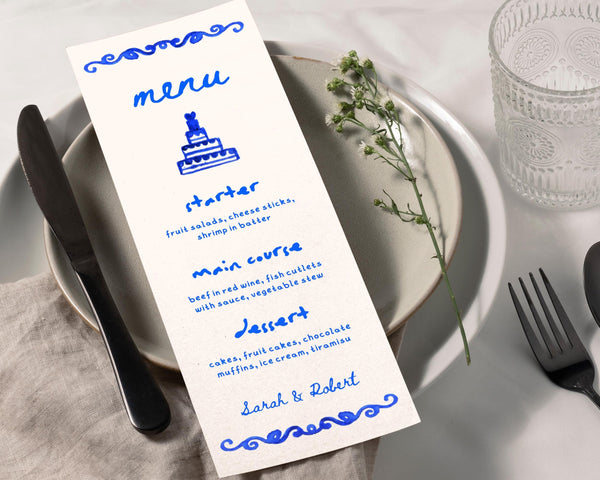 BeyzaLab Whimsical Wedding Menu Cards