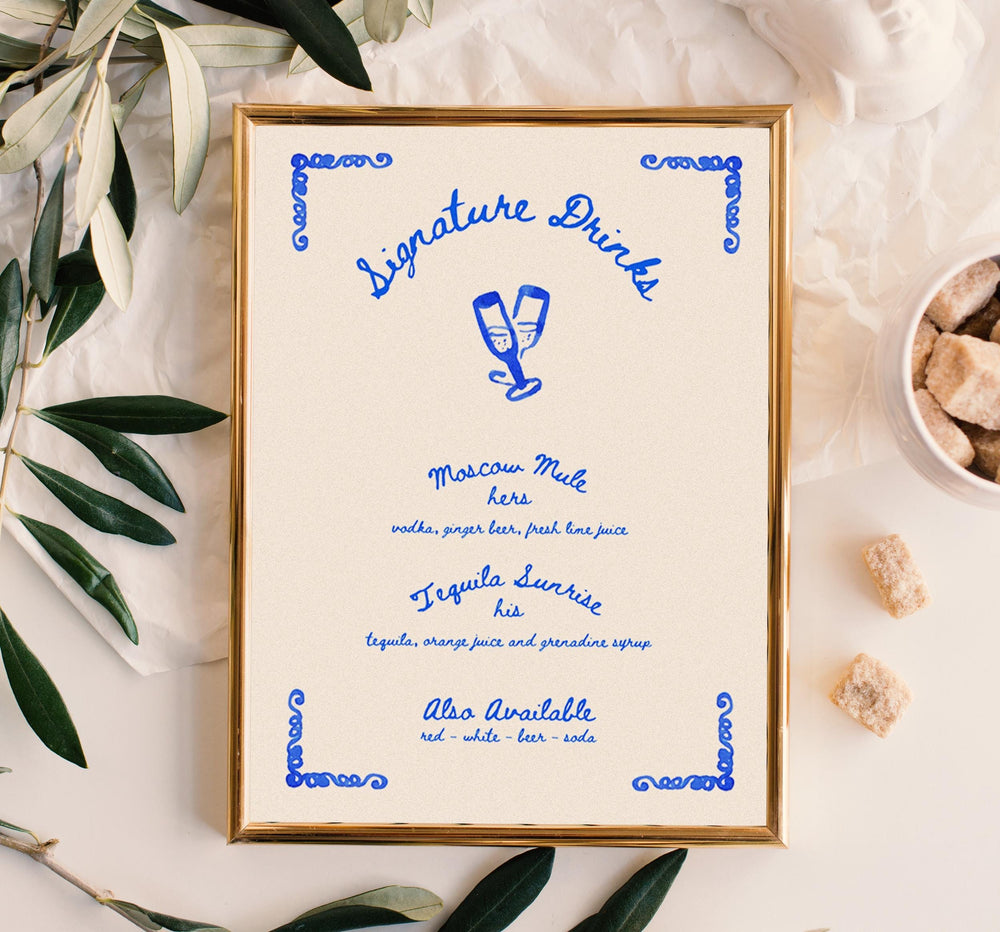 BeyzaLab Whimsical Wedding Signature Drinks Sign