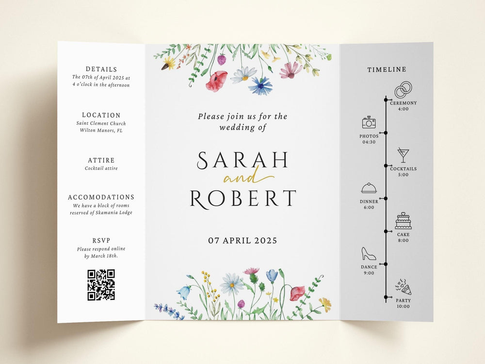 BeyzaLab Wildflower Trifold Wedding Invitation