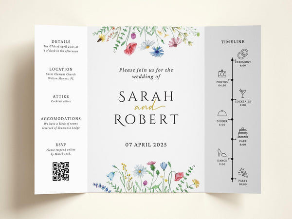 BeyzaLab Wildflower Trifold Wedding Invitation