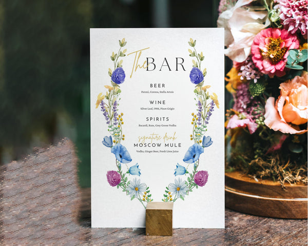BeyzaLab Wildflower Wedding Bar Menu Sign