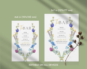 BeyzaLab Wildflower Wedding Bar Menu Sign