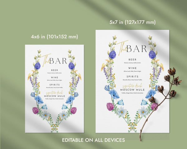 BeyzaLab Wildflower Wedding Bar Menu Sign