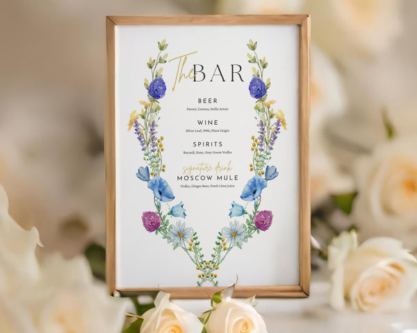 BeyzaLab Wildflower Wedding Bar Menu Sign