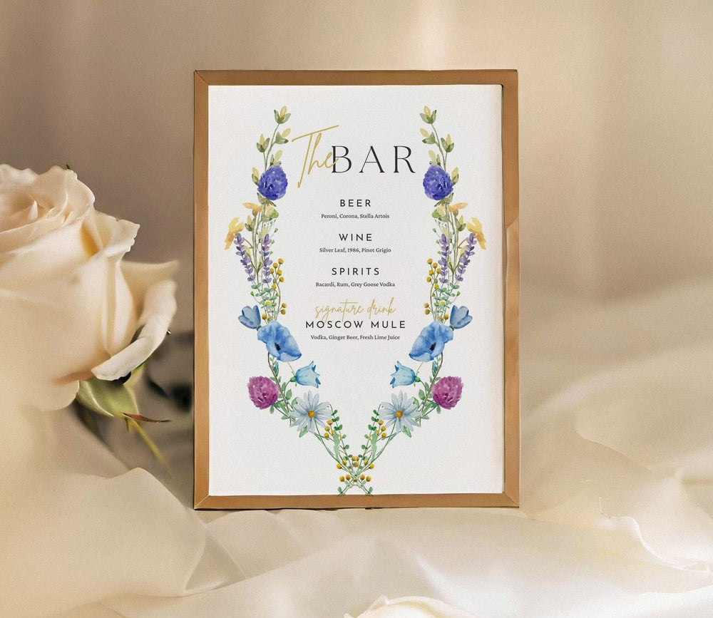 BeyzaLab Wildflower Wedding Bar Menu Sign