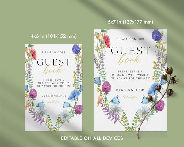 BeyzaLab Wildflower Wedding Guest Book Sign