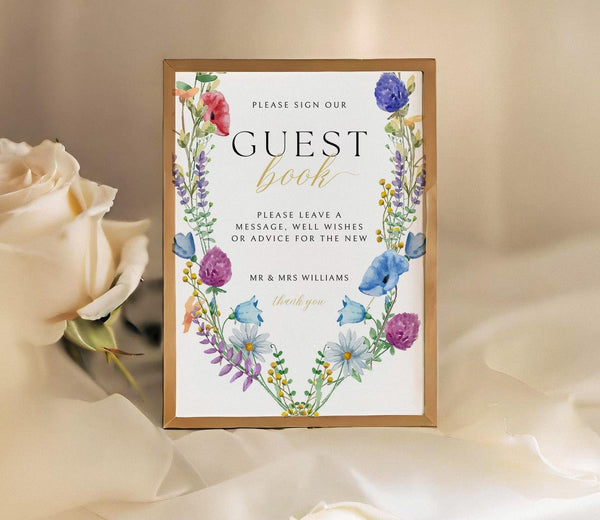 BeyzaLab Wildflower Wedding Guest Book Sign