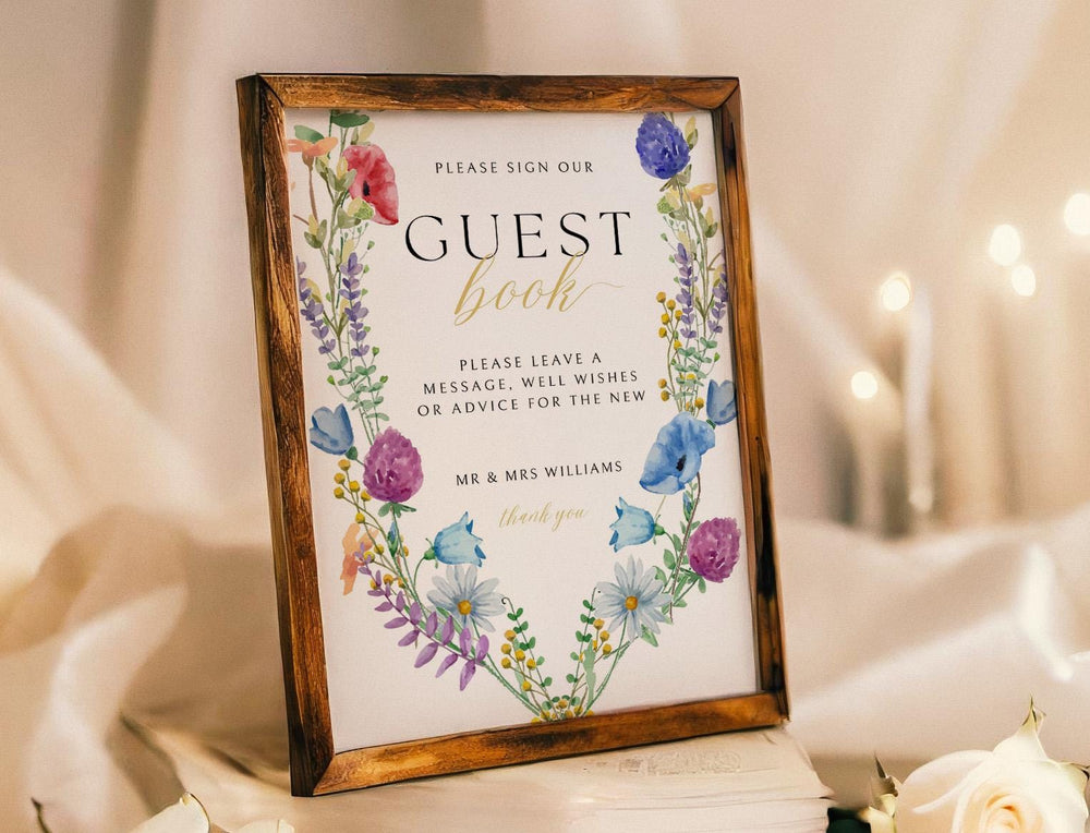 BeyzaLab Wildflower Wedding Guest Book Sign