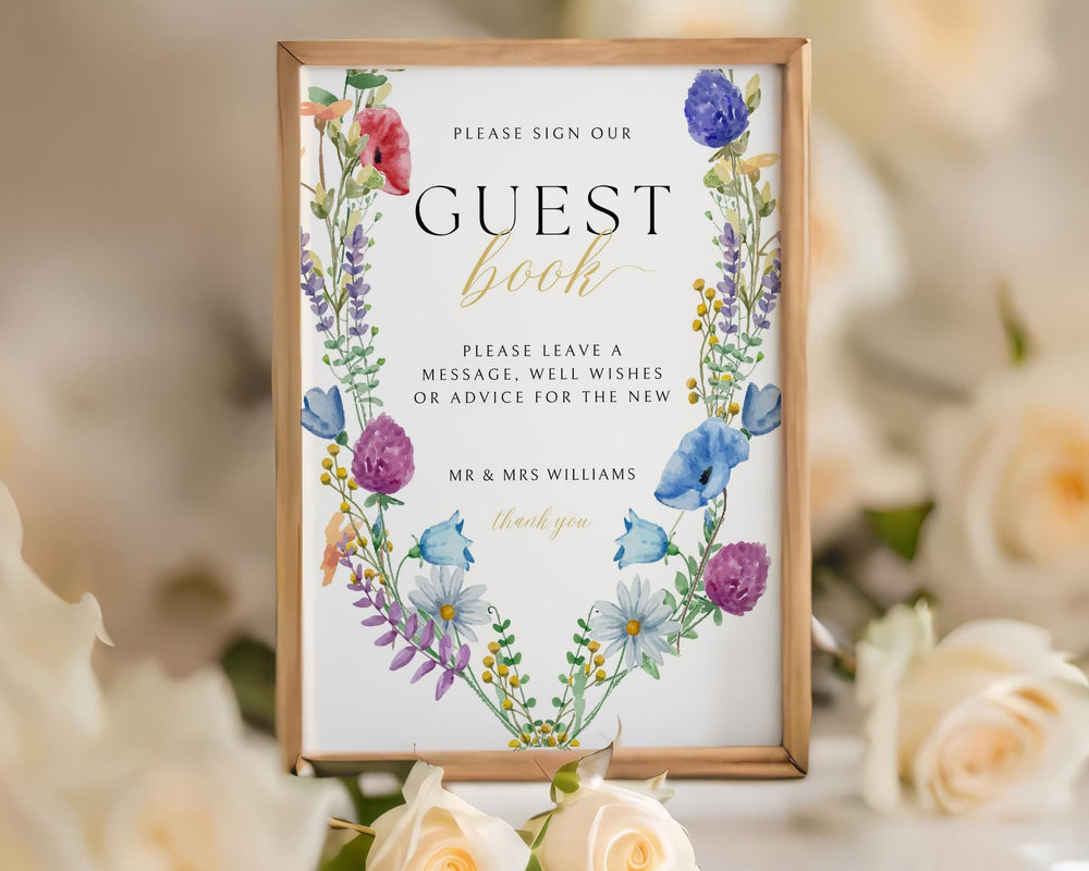 BeyzaLab Wildflower Wedding Guest Book Sign