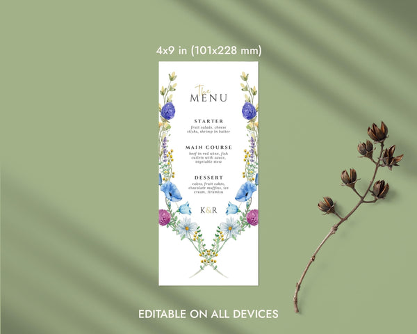 BeyzaLab Wildflower Wedding Menu Cards