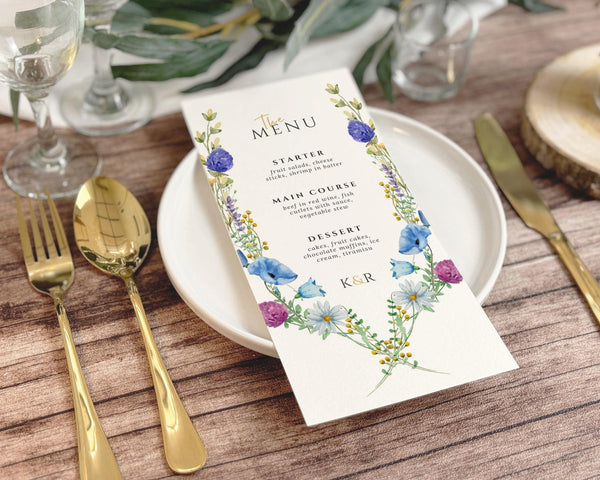 BeyzaLab Wildflower Wedding Menu Cards