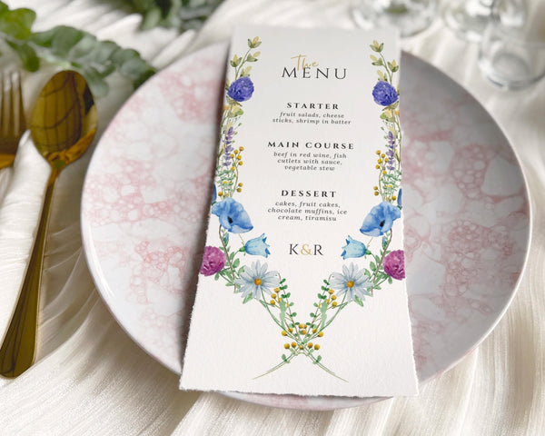BeyzaLab Wildflower Wedding Menu Cards
