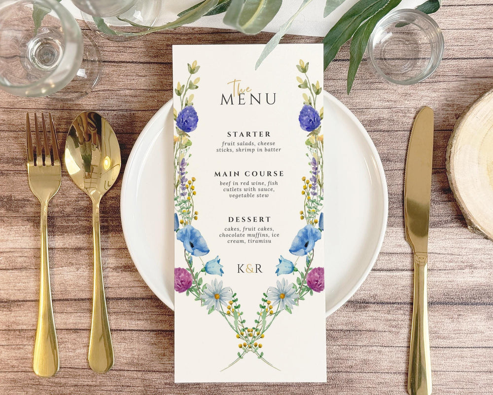 BeyzaLab Wildflower Wedding Menu Cards