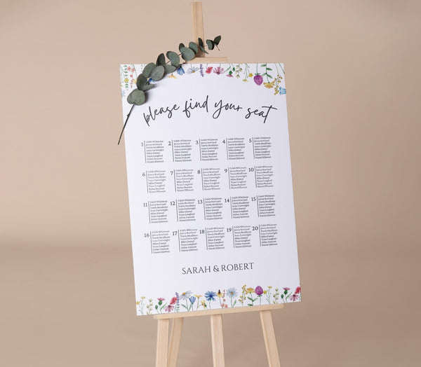 BeyzaLab Wildflower Wedding Seating Chart Sign