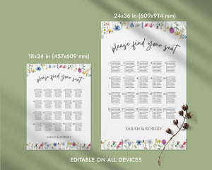 BeyzaLab Wildflower Wedding Seating Chart Sign