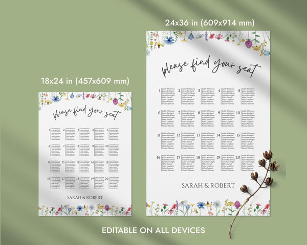 BeyzaLab Wildflower Wedding Seating Chart Sign