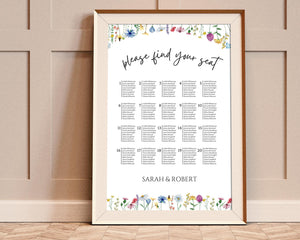 BeyzaLab Wildflower Wedding Seating Chart Sign