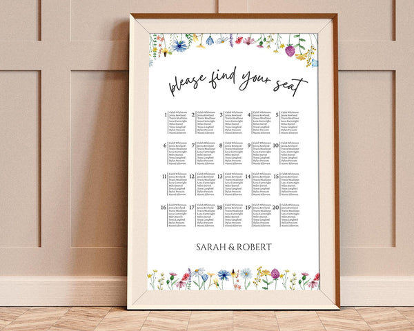 BeyzaLab Wildflower Wedding Seating Chart Sign