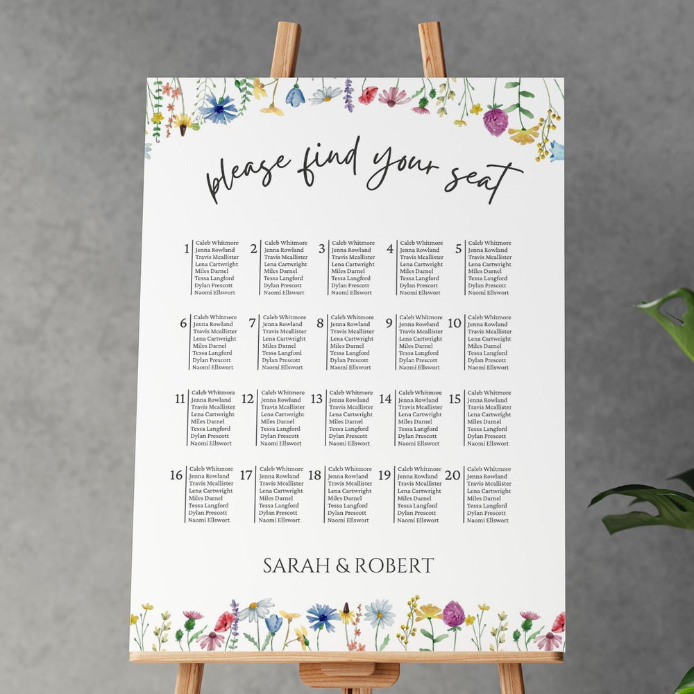 BeyzaLab Wildflower Wedding Seating Chart Sign