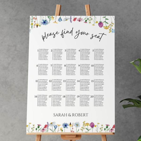 BeyzaLab Wildflower Wedding Seating Chart Sign