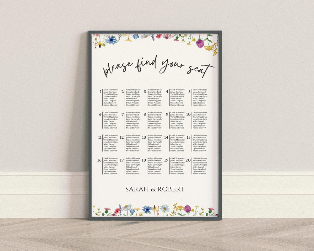 BeyzaLab Wildflower Wedding Seating Chart Sign