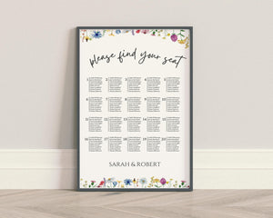 BeyzaLab Wildflower Wedding Seating Chart Sign