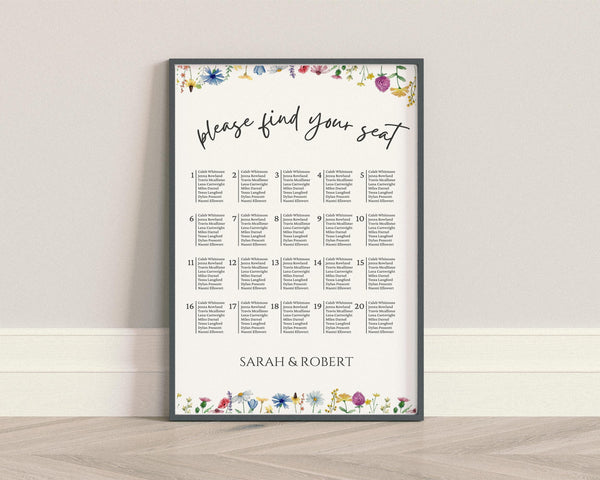 BeyzaLab Wildflower Wedding Seating Chart Sign