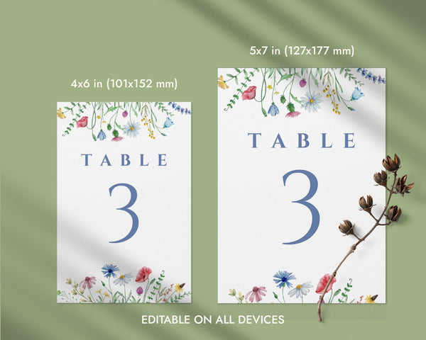 BeyzaLab Wildflower Wedding Table Numbers
