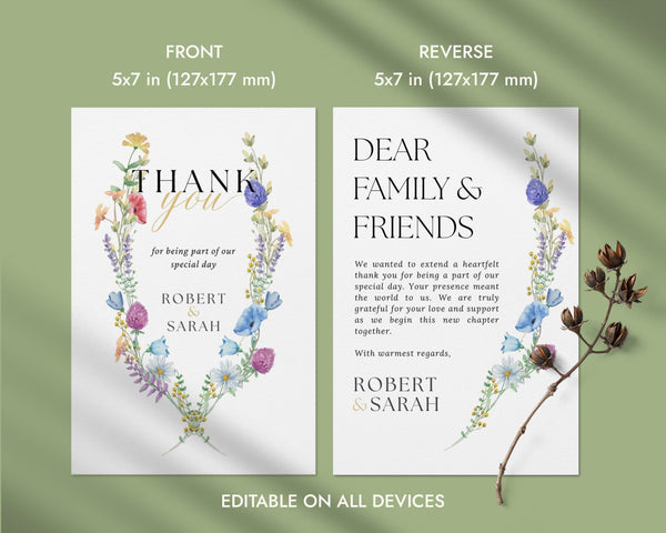 BeyzaLab Wildflower Wedding Thank You Cards