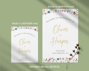 BeyzaLab Wildflower Wedding Welcome Sign