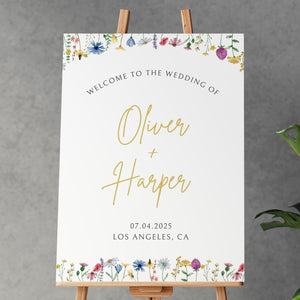 BeyzaLab Wildflower Wedding Welcome Sign