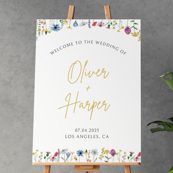 BeyzaLab Wildflower Wedding Welcome Sign