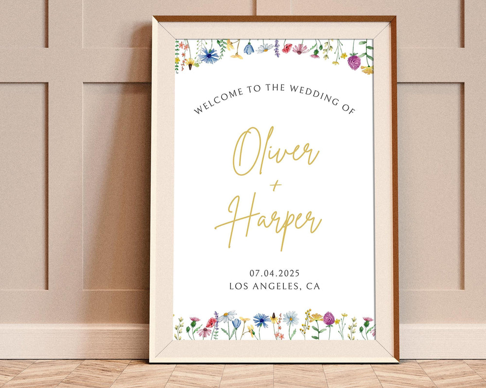 BeyzaLab Wildflower Wedding Welcome Sign