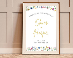 BeyzaLab Wildflower Wedding Welcome Sign