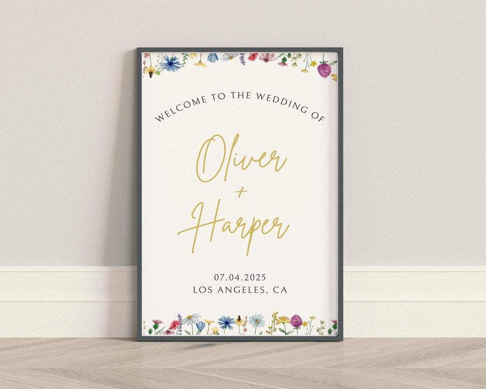 BeyzaLab Wildflower Wedding Welcome Sign
