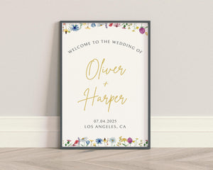 BeyzaLab Wildflower Wedding Welcome Sign