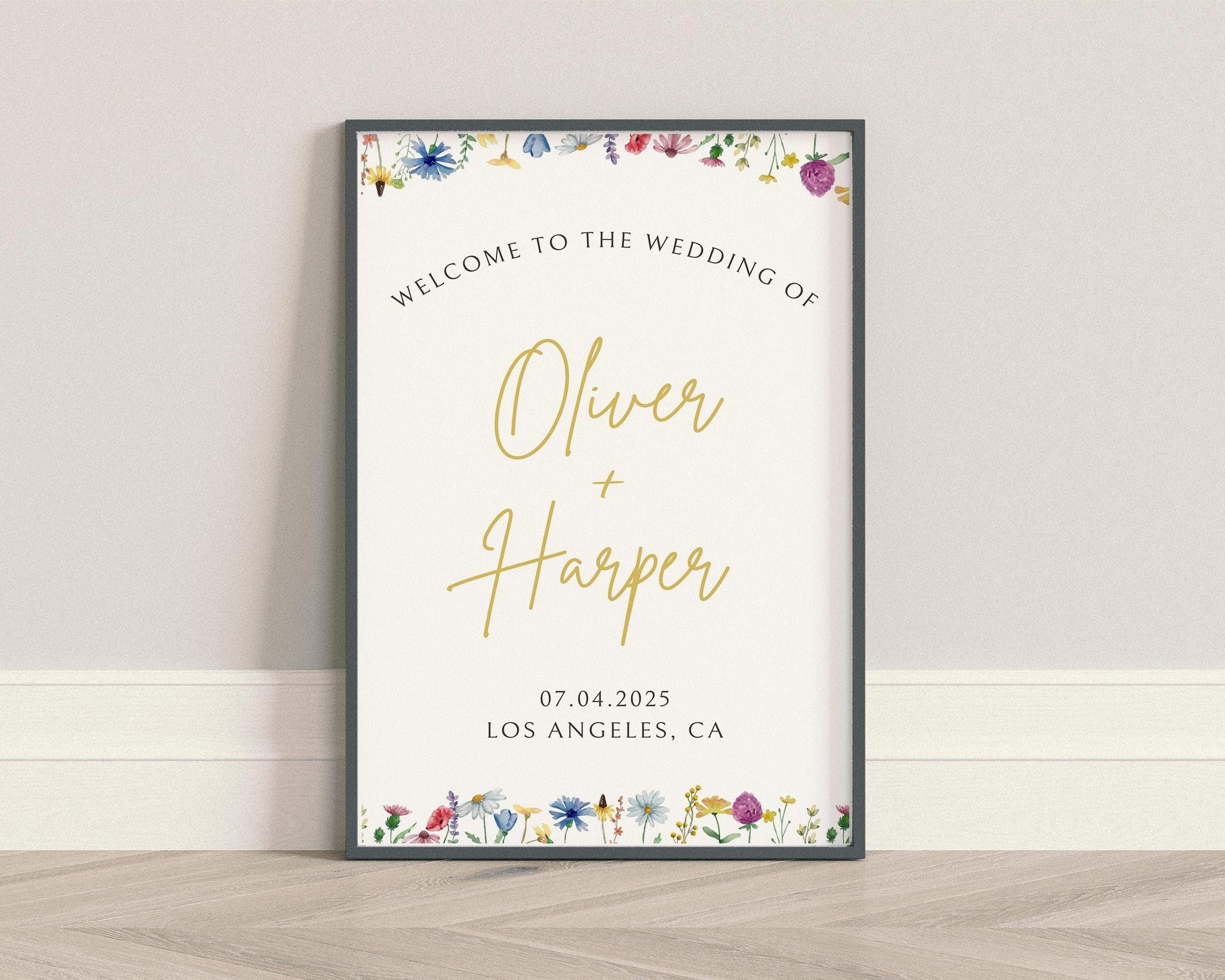 BeyzaLab Wildflower Wedding Welcome Sign