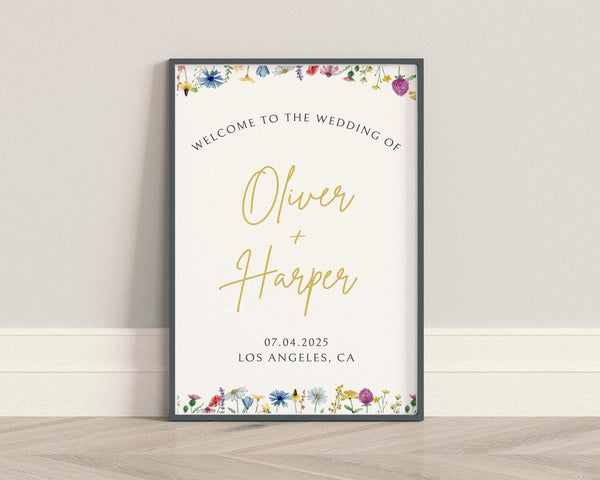 BeyzaLab Wildflower Wedding Welcome Sign